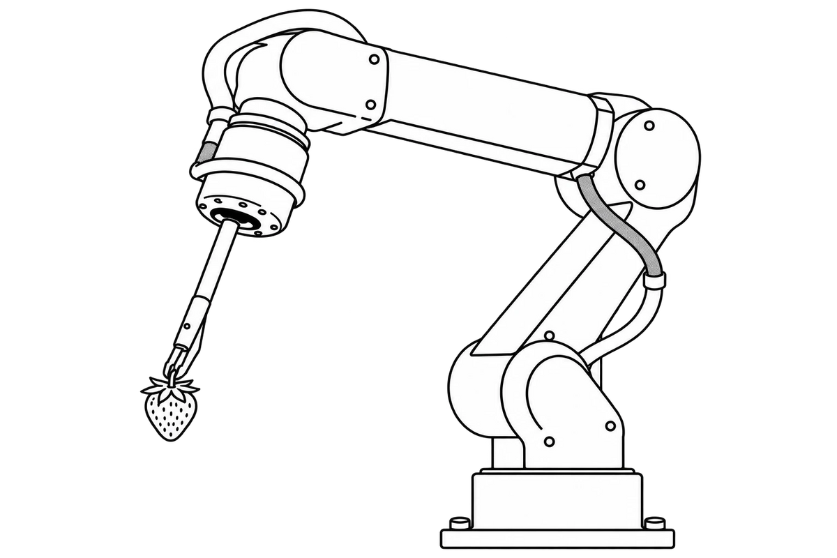 いちごを収穫するロボットアームのイラスト